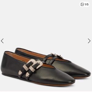 Le Monde Beryl Claudia Black Leather Ballet Flats with Buckle 40